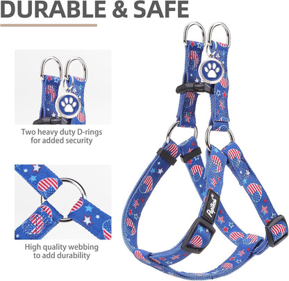 PUPTECK No Pull Dog Harness Soft Adjustable Basic Nylon Step in Puppy Vest Outdoor Walking with ID Tag, American Flag, S