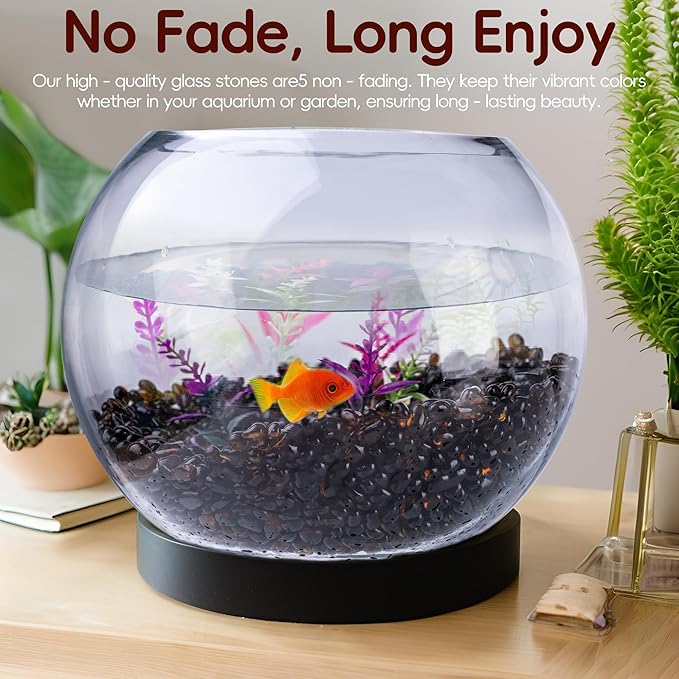 Meschett Colorful Glass Stones, 1 LB Fish Tank Gravel, Small Irregular Rainbow Aquarium Gravel for Aquarium Decorations and Turtle Tank, Sea Glass Beads Crystals for Fish Bowl, Vase Filler,Brown