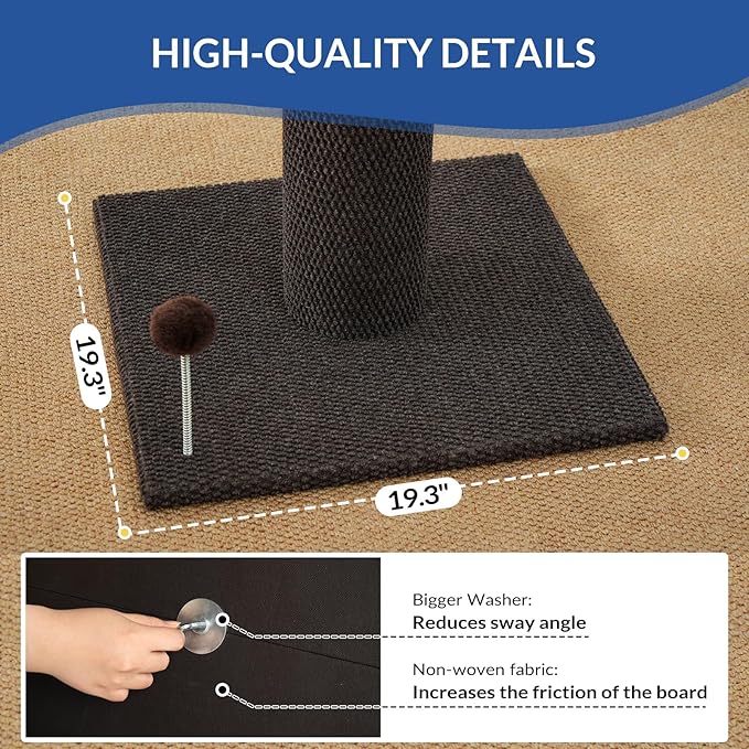 Cat Craft Cat Scratching Post Large Reticulate Carpet Scratching Post for Indoor Cats, Tall Cat Scratch Post, Carpet Cat Scratcher with Replaceable Toys, Sturdy Base, Large, Brown