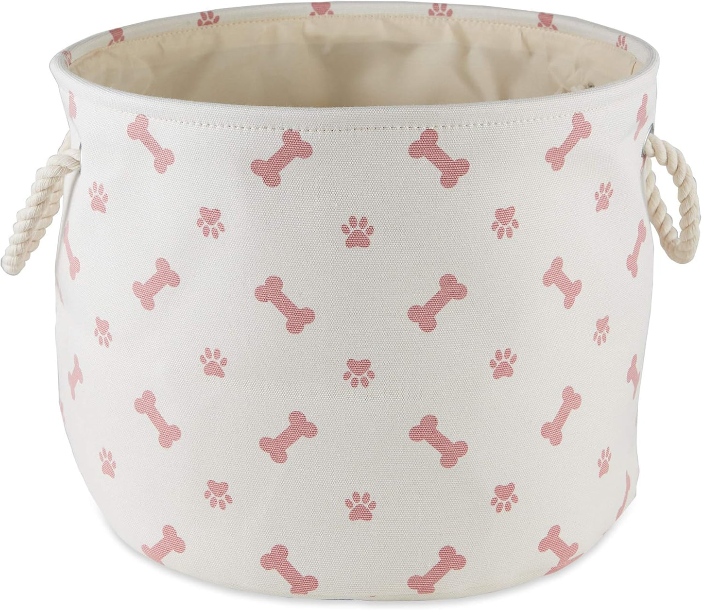 Bone Dry Pet Storage Collection Paw and Bone Print, Medium Round, 12x15x15, Rose