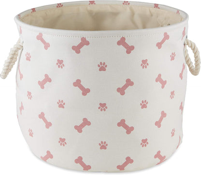 Bone Dry Pet Storage Collection Paw and Bone Print, Medium Round, 12x15x15, Rose