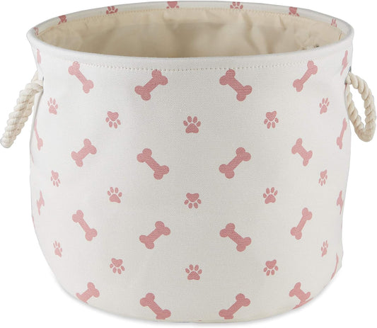 Bone Dry Pet Storage Collection Paw and Bone Print, Medium Round, 12x15x15, Rose