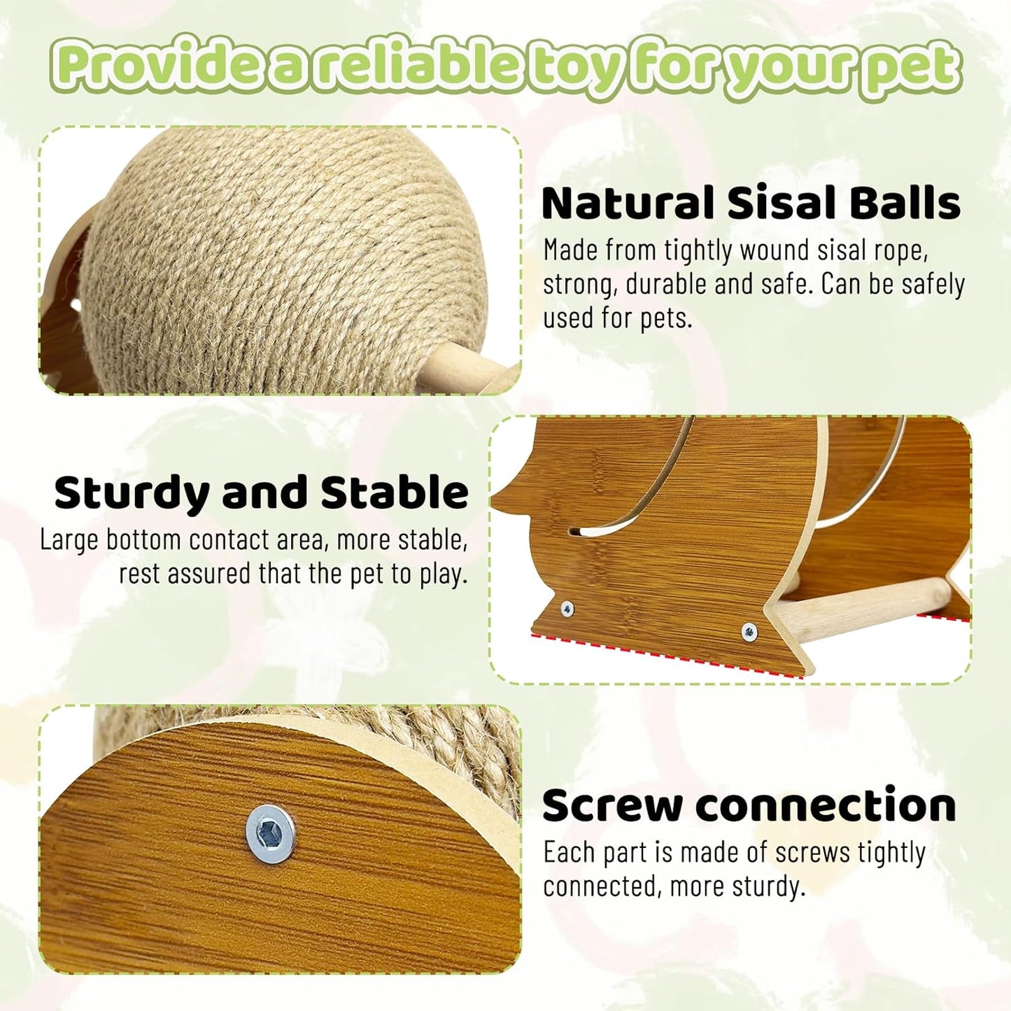 Fhiny Rabbit Scratch Toy, Natural Sisal Bunny Toy Scratching Ball Cute Sisal Bunny Claw Scratcher Ball Rabbit Enrichment Interactive Scratching Post for Kittens Ferrets Penguins Shape