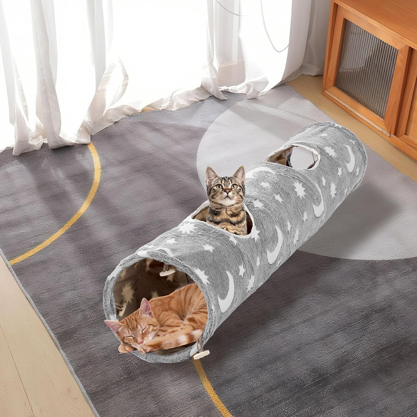 Cat Tunnels for Indoor Cats with Plush Toys Glows in The Dark Dog Cat Tunnel Tube Toys Photoluminescent for Indoor Cats Small Dogs Puppy Kitten Rabbit Bunny Ferret Pet Gray