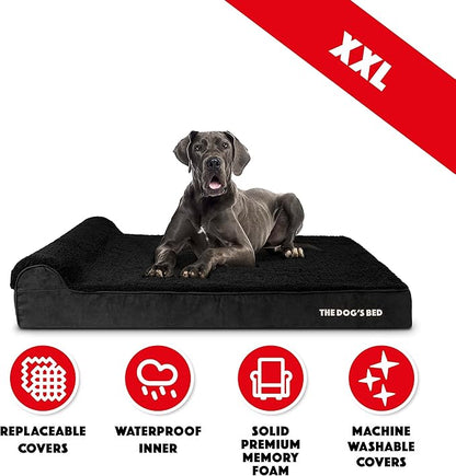 The Dog’s Bed Orthopedic Headrest Dog Bed XXL Black Plush, Memory Foam, Pain Relief for Arthritis, Hip & Elbow Dysplasia, Post Surgery, Lameness, Waterproof Washable Cover