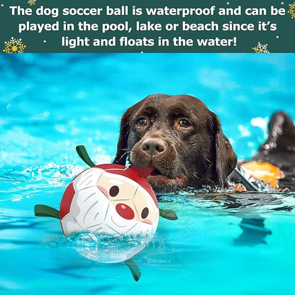 QDAN Christmas Dog Balls with Straps, Soccer Ball for Dogs for Small Medium Breed, Tug Toys for Dog Birthday, 6" Outdoor Dog Toys for Fun
