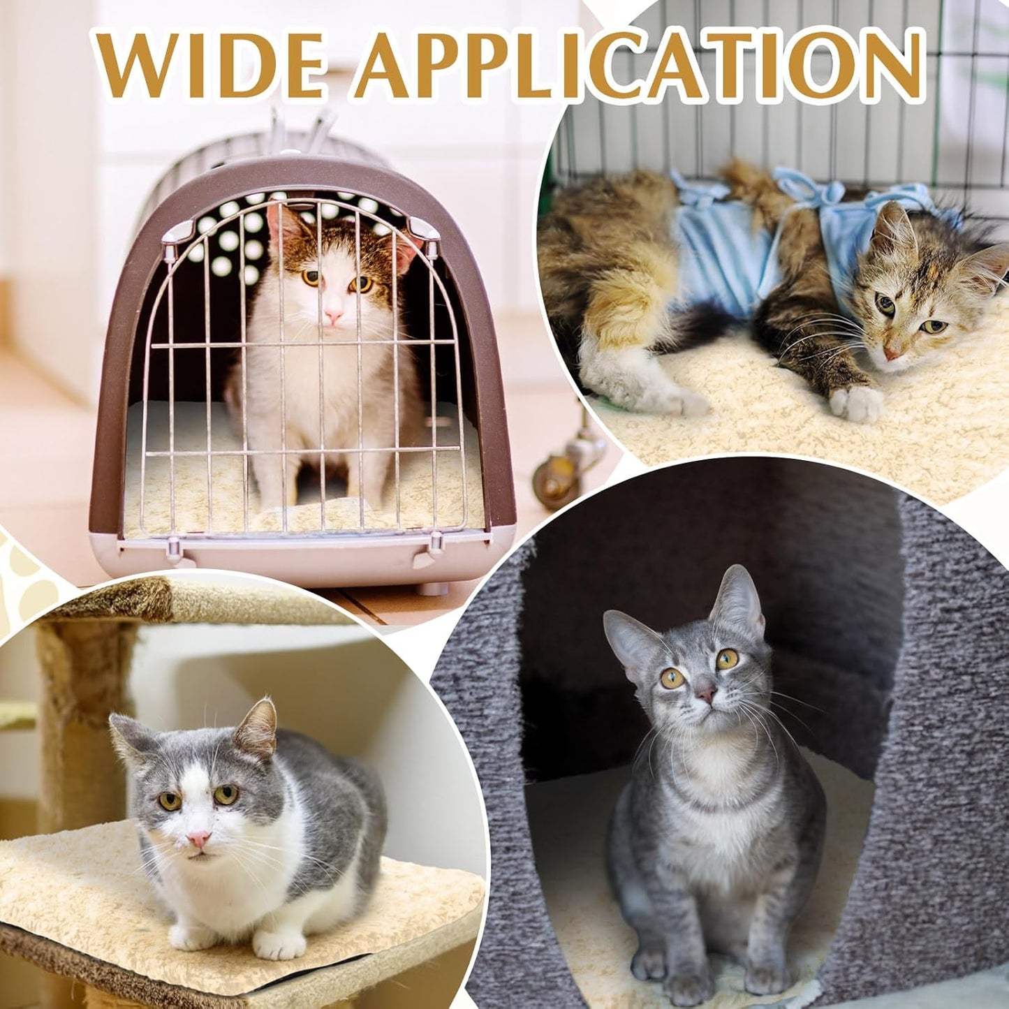 4 Pack Self Warming Cat Pads Self Heating Cat Mat Washable Homeless Dogs Thermal Pads Kennel Pad Reflects Body Heat Warm Crate Bed Mat for Indoor Outdoor Pet(Camel,16 x 20 Inch)