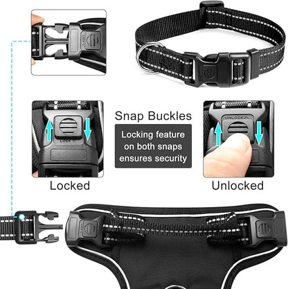 WINSEE Dog/Pet Harnesses No Pull with Dog Collar, Adjustable Reflective Oxford Outdoor Vest, Front/Back Leash Clips for Small, Medium, Large, Extra Large Dogs, Easy Control Handle for Walking