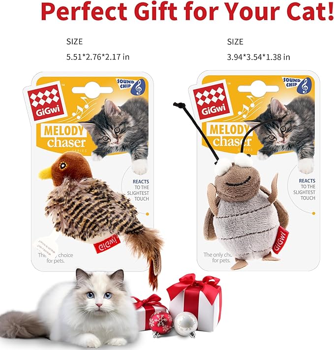 PETGEEK Gigwi Simulated Chirping Bird Cat Toy, Fake Toys for Indoor Cats, Cat Feather Toy with Hanging Loop for Bored Indoor Adult Cats Kittens Interactive Play (Bird-Cricket, Chirping)