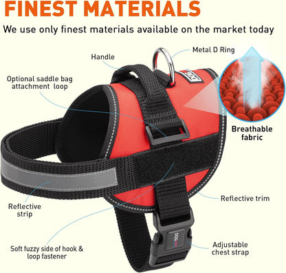 Dogline Dog Harness, Reflective No-Pull Adjustable Vest with Handle for Walking, Training, Service Breathable No - Choke Harness for Small, Medium or Large Dogs Room for Patches Girth 18 to 24 in Red