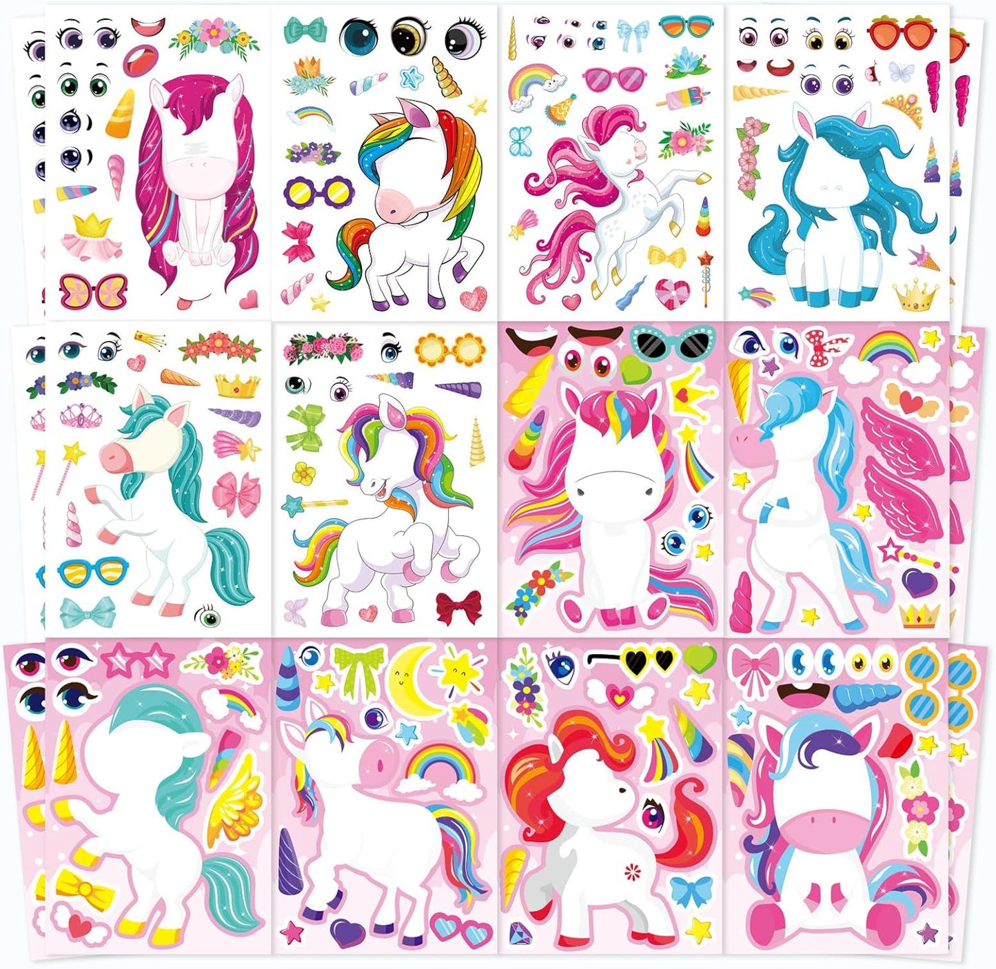 48 Sheets Make Your Own Unicorns Stickers for Kids Toddlers, Make a Fantasy Face Stickers for Girls Birthday Party Favors Activities, Valentines Day Gifts for Kids Classroom