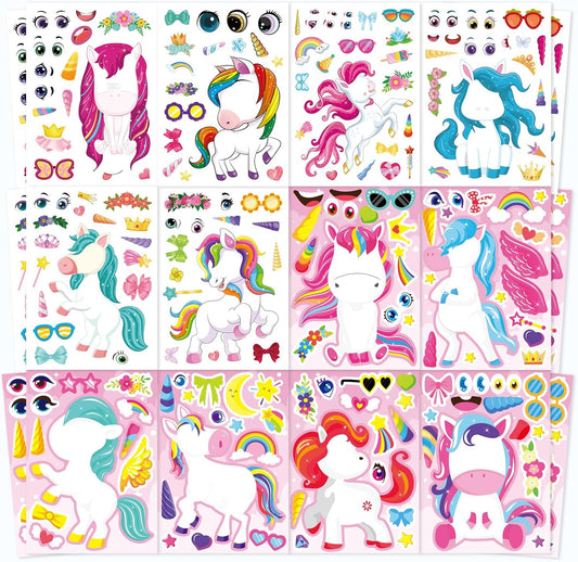 48 Sheets Make Your Own Unicorns Stickers for Kids Toddlers, Make a Fantasy Face Stickers for Girls Birthday Party Favors Activities, Valentines Day Gifts for Kids Classroom
