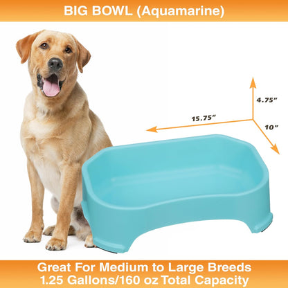 Neater Pet Brands Large Water Bowl for Dogs, Outdoor Dog Water Bowl (1.25 Gallon Extra-Large Capacity), Big Trough Style Food Dish for Indoors or Outside, No Spill Large Dog Bowls, Aquamarine