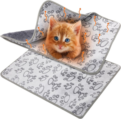 2 Pcs Large Self Warming Cat Pad Self Heating Cat Mat Bed Dog Crate Pet Blankets Thermal Heated Bed Mat for Outdoor Indoor Newborn Kittens Puppies Dog(Paw Print,24 x 18)