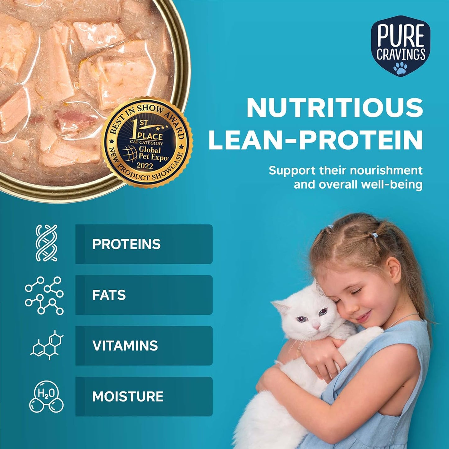 Pure Cravings Minced Tuna and Tuna Loin Wet Canned Cat Food, 100% Mercury-Tested, Moist Can Fish for Cats, Grain-Free, Protein, Non-GMO, 3oz, Pack of 12