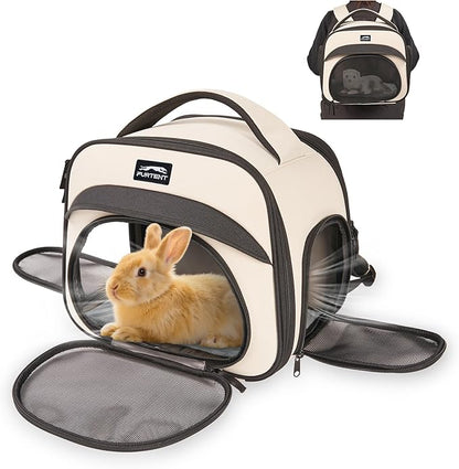 Bunny Backpack, Breathable Collapsible Small Pet Carrier with Safety Leash - for Puppies, Kittens, and Ferret Weighing up to 8 lbs, Designed for Travel, Walking and Outdoor Use Cat Bag, Beige