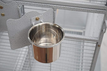 Corner Bird Cage for Cockatiel Parakeet Black and White (White Vein)