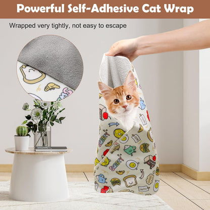 21.6 Inches Cat Wrap for Cutting Nails, Self-Adhesive Restraint Cloth for Cats Multifunctional Cat Grooming Wrap with Pet Nail Clipper, File and Pet Hairbrush