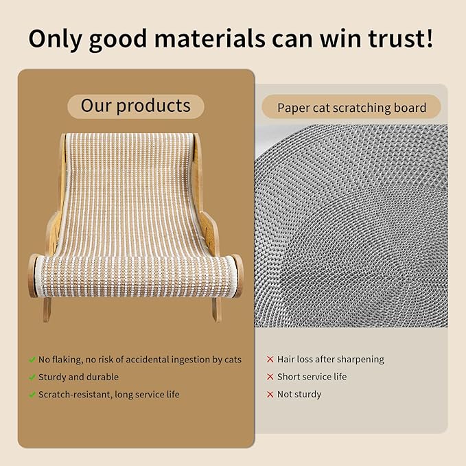 Cat Scratcher，cat Toys for Indoor Cats, Hand-Woven Hemp Rope, no Shedding, cat Bed, Durable and Sturdy, Beautifully Crafted Wood.