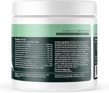 Fera Pets Hip & Joint Supplement for Dogs with Glucosamine, MSM, Chondroitin, & Green Lipped Mussel - Supports Healthy Joints and Weight Management - 90 Soft Chews