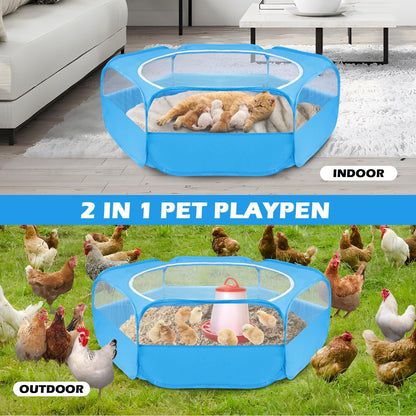 UWE Small Animal Playpen, Chicken Brooder Box with Cover Top, Portable Outdoor Exercise Pet Cage Tent, Waterproof Breathable Pet playpen Indoor for Chick Ktiien Bunny Hamster Guinea Pig, Blue