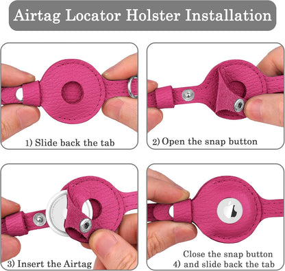 OOPSDOGGY Cat Collar for AirTag Holder, Leather Kitten Collars with Elastic Strap & Bell, Non Breakaway Adjustable Small Pet Collars for Indoor & Outdoor for Boy, Girl (Pink)