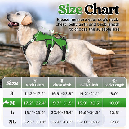 rabbitgoo Escape Proof Dog Harness, Soft Padded Full Body Pet Harness, Reflective Adjustable No Pull Vest with Lift Handle and Lesh Clip for Large Dogs Walking Hiking Training, M, Green