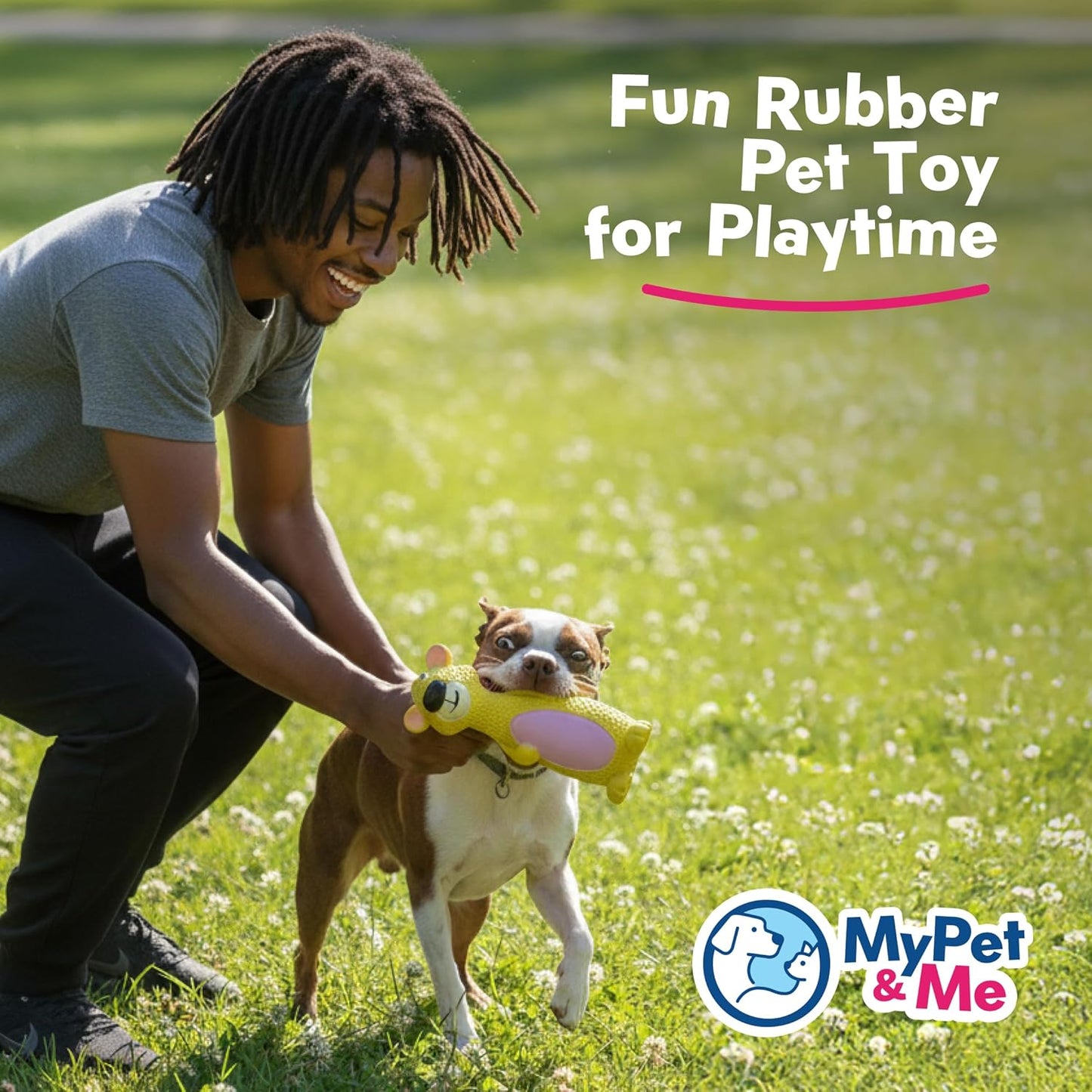 My Pet & Me - Squeaky Dog Toys for Light to Moderate Chewers - Fun Latex Toys for Puppies, Teething, and Gentle Play - Interactive Fetch and Chew Toy with Squeaker (Golden Bear, 6 Inch)