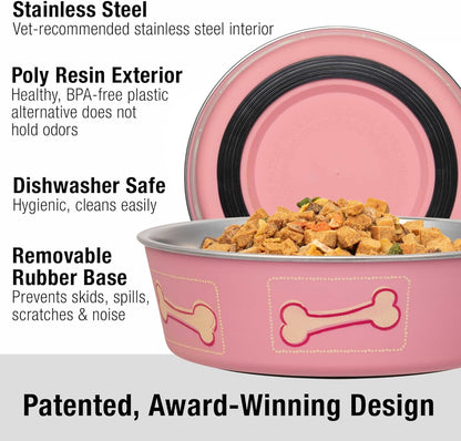 Loving Pets Bella Dog Bowls- Stainless Steel Dog & Cat Bowls - Spill Proof Dog Food Bowl, Cat Bowl, Puppy Essentials & Pet Supplies Great for Home & Travel (Small 10-20 lbs, Coastal Pink)