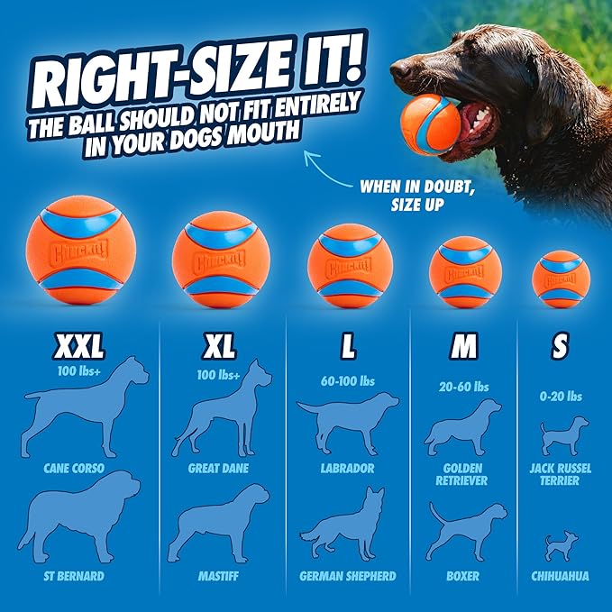 Chuckit! Ultra Ball Dog Toy - Size XXL - For Dogs 100+ lbs - Made from Durable Rubber - Super Bouncy - Floats in Water - 4-inch Diameter - Pack of 1