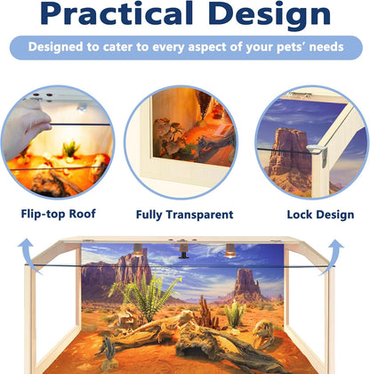 PROLEE Bearded Dragon Tank,Lizard Tank with Clear Tempered Glass Roof,Anti-Scratch Reptile Enclosure, Snake Tank and Reptile Tank,Built-in Light Fixtures with Switch (65 Gallons)