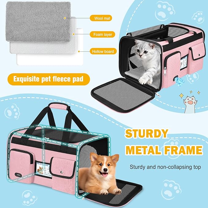 HUANLANG Soft-Sided Cat Carrier Airline Approved,Dog Carriers for Small Dogs Medium Cats,Pet Travel Carrier Up to 20 Lbs,Collapsible Cat Bag