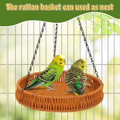 Natural Bird Toy Rattan Bird Foraging Box Parrot Shredding Toys Box Conure Chewing Toys for Cockatiel Lovebird Parakeet Budgie(Round 9.84inch)