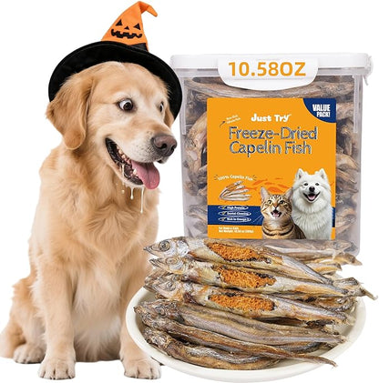 Just Try 10.58 oz Freeze Dried Minnows for Cat & Dog Treats Raw Single Ingredient High Protein Training Treats Pet Snacks Omega 3 for Skin Coat Health