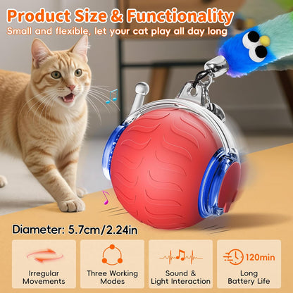 UPSKY Interactive Cat Toy Ball for Indoor Cats, Automatic Moving Electric Rolling Cat Ball Toy, 3-Speed Modes Smart Kitten Toys with Sounds, USB Rechargeable & Sturdy for Bored Kittens/Adult Cats