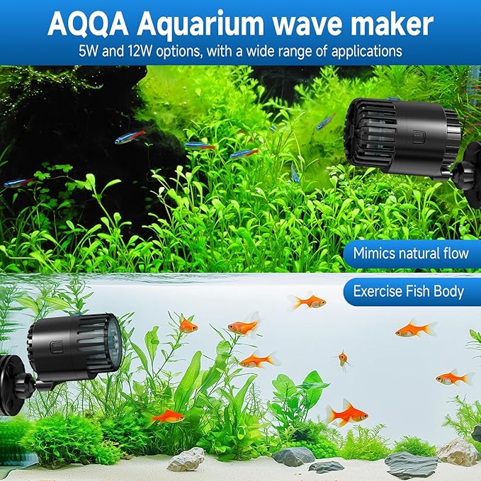 AQQA Magnetic Wave Maker for Aquarium 75-150 Gallon 2110 GPH Water Circulatio Pump Powerhead Fish Tank Wavemaker 360°Rotatable Quiet Operation for Freshwater(12W)