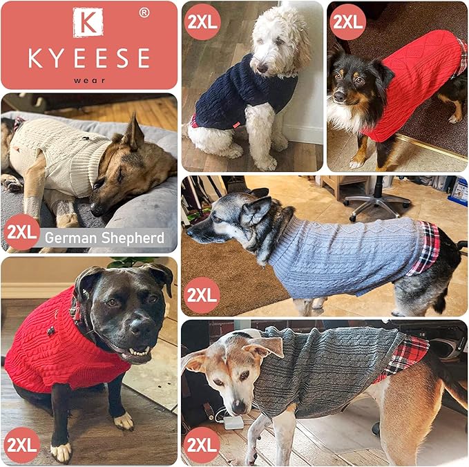 KYEESE Dog Sweater Soft Pullover Dog Sweaters for Large Dogs Comfy Pet Coat for Fall Winter Cold Weather Stretchy Knitwear Cat Clothes Warm Turtleneck Large Dogs Sweater with Gingham Patchwork