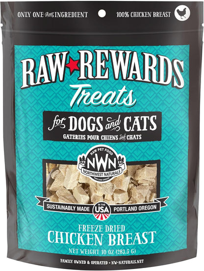 Northwest Naturals Raw Rewards Freeze-Dried Chicken Breast Treats for Dogs and Cats - Bite-Sized Pieces - Healthy, 1 Ingredient, Human Grade Pet Food, All Natural, Proudly Made in USA, 10 Oz