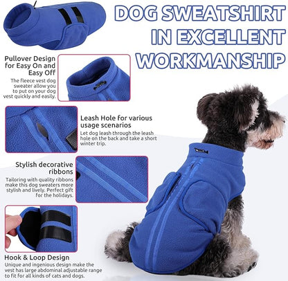 Queenmore Soft Fleece Dog Jacket, Warm Winter Coats with Leash Hole, Dachshund Sweaters for Small Dogs Cats Boy or Girl (Blue, L)