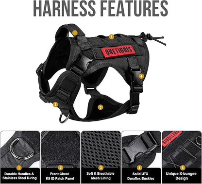 OneTigris Tactical Dog Harness Vest,No-Pull Service Dog Vest with Hook & Loop Panels,Adjustable Dog Vest Harness for Walking Hiking Training(Black,XS)