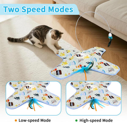 3 in 1 Interactive Kitten Toys for Indoor Cats with Moving Feather,Interesting Cat Toy for Exercise and Play,Hide and Seek Concealed Moving Feather Wand,Cat Enrichment Toys for Bored Indoor Adult Cats