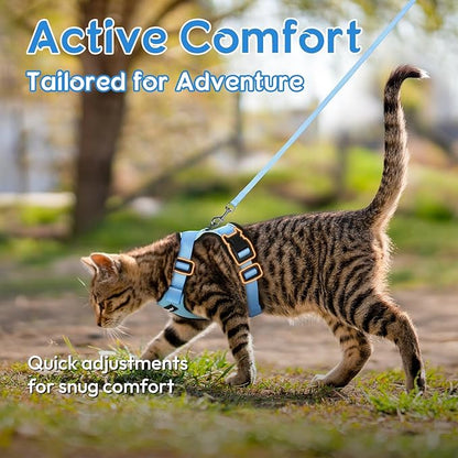 Dooradar Cat Harness and Leash Set, Escape Proof Safe Adjustable Kitten Vest Harnesses for Walking, Easy Control Soft Breathable Mesh Jacket with Reflective Strips for Cats,Light Blue, XS