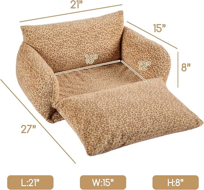 Hollypet Cat Bed Fluffy Plush Mutifuctional Double-Layer Soft Pet Couch Orthopedic Sofa Nest Beds for Small Cats and Dogs, Yellow Leopard (21x15x8 inch)