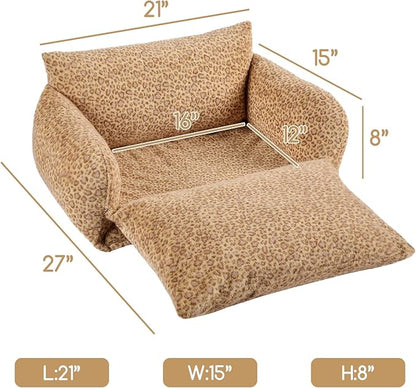 Hollypet Cat Bed Fluffy Plush Mutifuctional Double-Layer Soft Pet Couch Orthopedic Sofa Nest Beds for Small Cats and Dogs, Yellow Leopard (21x15x8 inch)