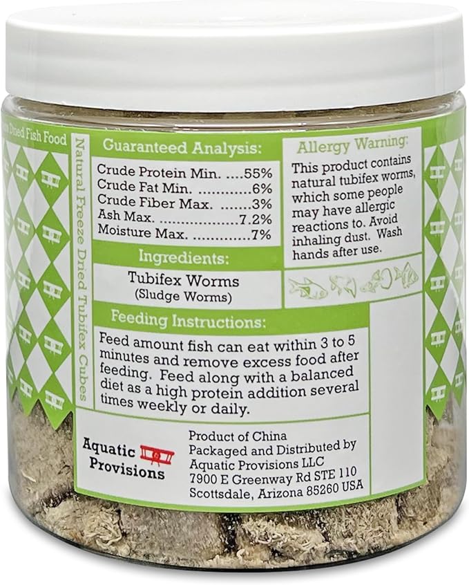 Freeze Dried Tubifex Cubes 1 oz, Fish Food for Freshwater and Marine Aquarium Fish