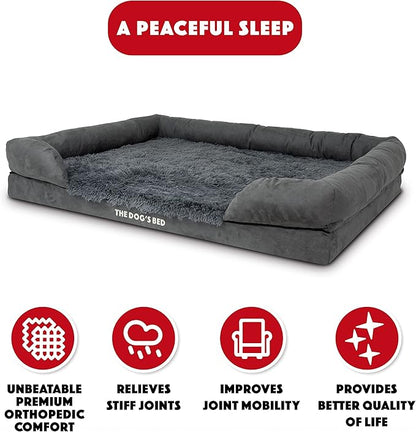 The Dog’s Bed, XXL Grey Fur Memory Foam, Pain Relief: Arthritis, Hip & Elbow Dysplasia, Post Surgery, Lameness, Supportive, Calming, Waterproof, Washable Cover