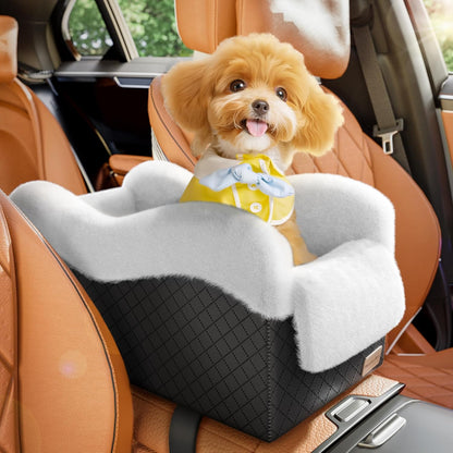 Portable Small Dog Seat for Car, Luxury Center Console Dog Car Seat Booster with Safety Tethers, Auti-Collapse Pet Travel Carseat for SUV, Truck (Black/White)