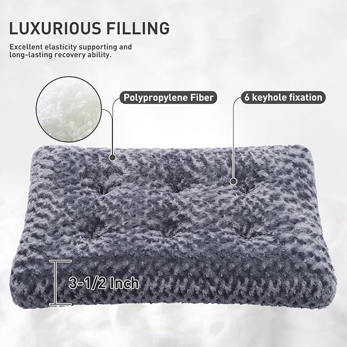 KSIIA Washable Dog Bed Deluxe Plush Dog Crate Beds Comfy Kennel Pad Anti-Slip Pet Sleeping Mat for Large, Jumbo, Medium, Small Dogs Breeds, 35" x 23", Dark Grey