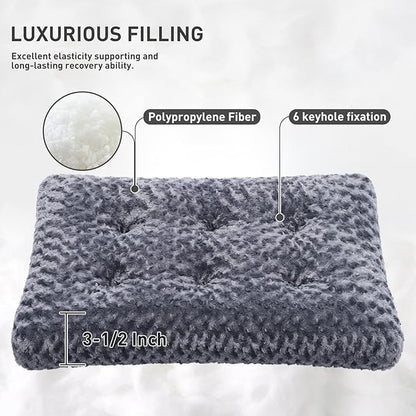 KSIIA Washable Dog Bed Deluxe Plush Dog Crate Beds Comfy Kennel Pad Anti-Slip Pet Sleeping Mat for Large, Jumbo, Medium, Small Dogs Breeds, 35" x 23", Dark Grey