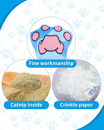 PET SHOW 8 Pack Cat Kicker Toys with Catnip Crinkle Sound Toys for Indoor Cats Colorful Stuffed Kitten Paw Shape Natural Interactive Toy Pet Kitty